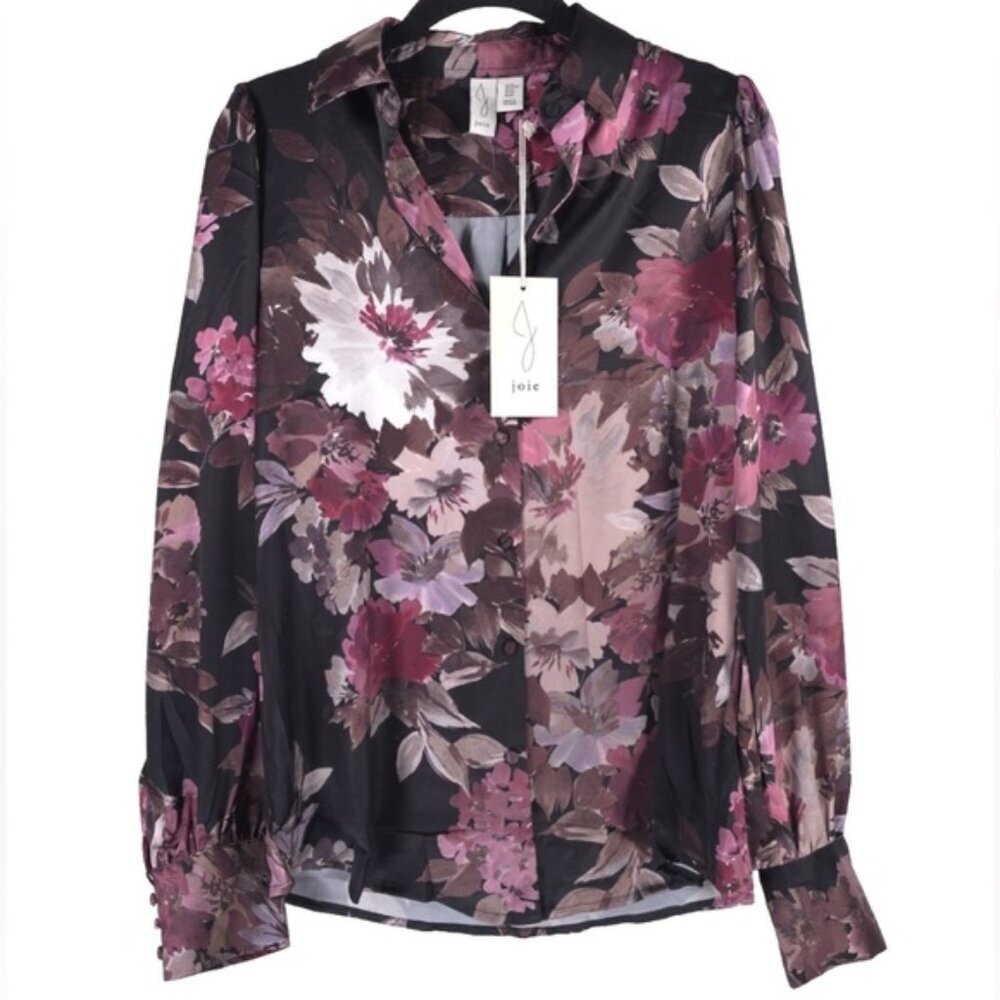 NWT JOIE Silky Floral LS Button Front Top 2 Ways To Wear Untied Tied Size XS